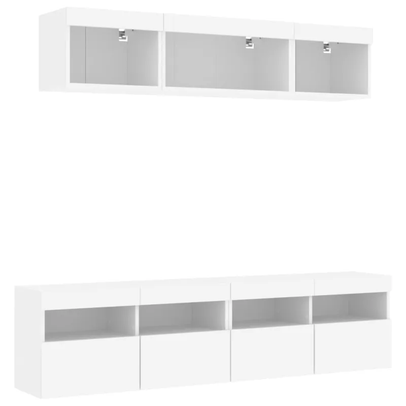 Sieninė TV sekcija su LED, 5 dalių, balta, apdirbta mediena