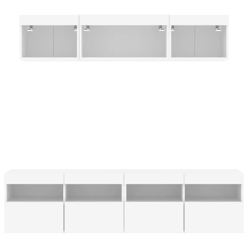 Sieninė TV sekcija su LED, 5 dalių, balta, apdirbta mediena