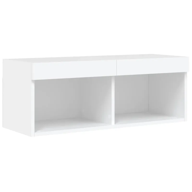 Sieninė TV sekcija su LED, 6 dalių, balta, apdirbta mediena