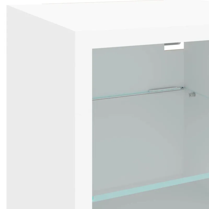 Sieninė TV sekcija su LED, 6 dalių, balta, apdirbta mediena