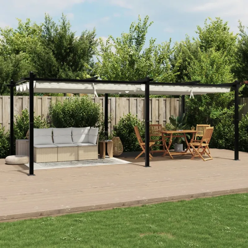 Sodo pavėsinė su ištraukiamu stogu, kreminės, 3x6m, aliuminis