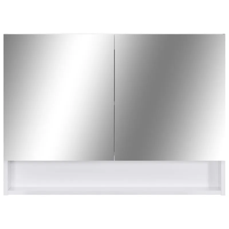 Veidrodinė vonios spintelė su LED, balta, 80x15x60cm, MDF