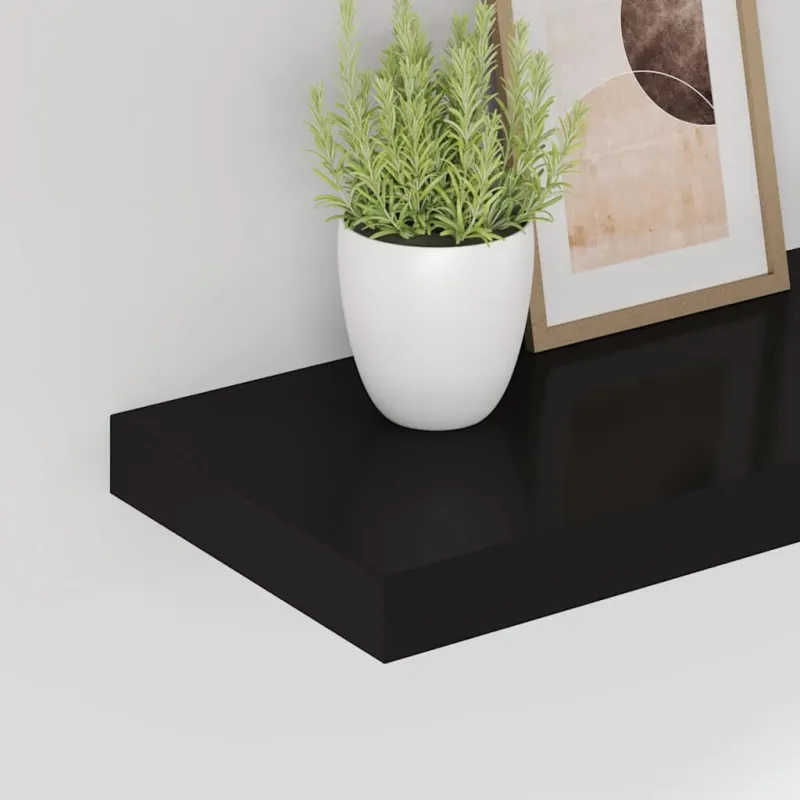 Pakabinama sieninė lentyna, juodos spalvos, 60x23,5x3,8cm, MDF