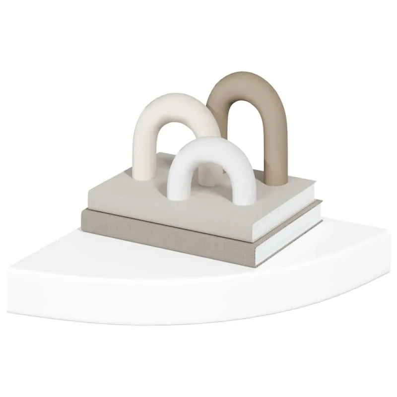 Kampinės lentynos, 2 vnt., blizgios baltos, 25x25x3,8 cm, MDF