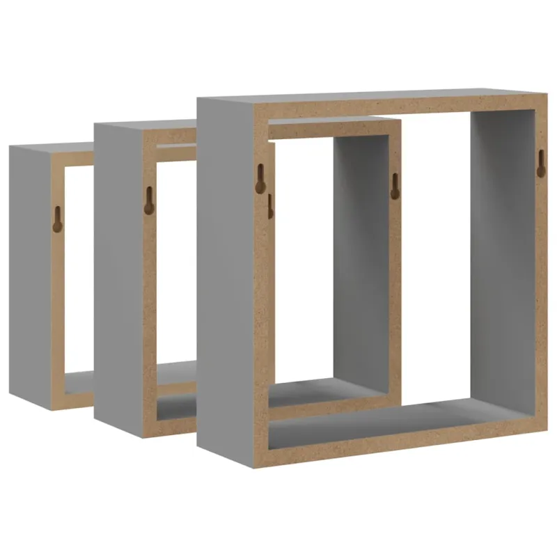 Sieninės lentynos, 3vnt., pilkos spalvos, MDF, kubo formos