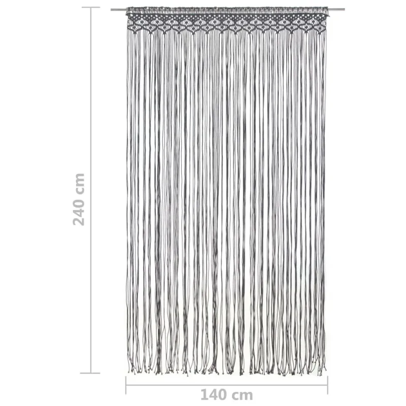 Užuolaida, antracito, 140x240cm, medvilnė, makrame stiliaus