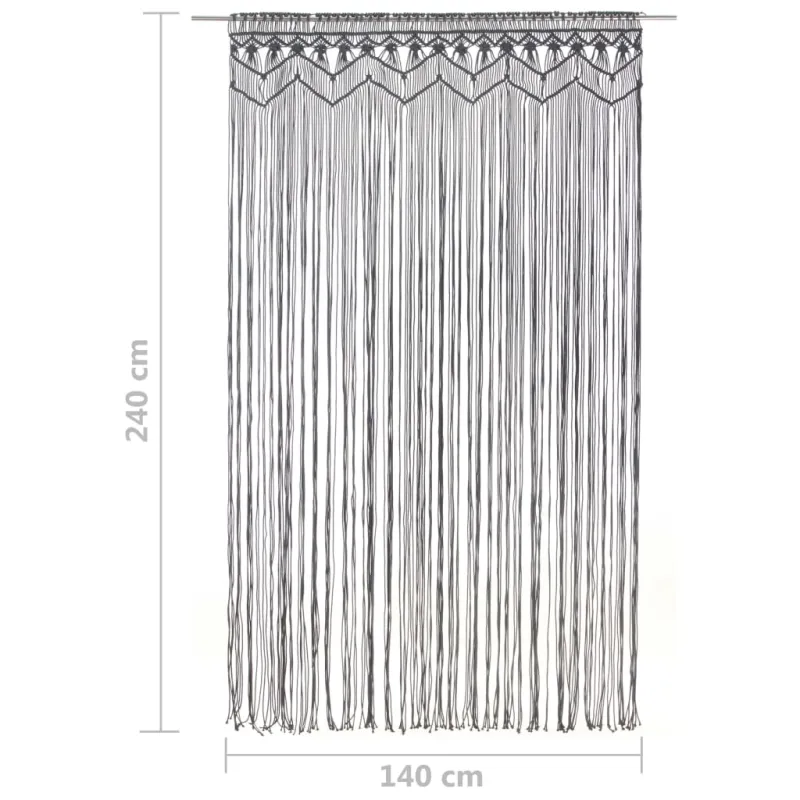 Užuolaida, antracito, 140x240cm, medvilnė, makrame stiliaus