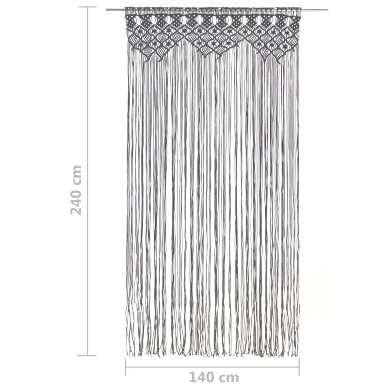 Užuolaida, antracito, 140x240cm, medvilnė, makrame stiliaus