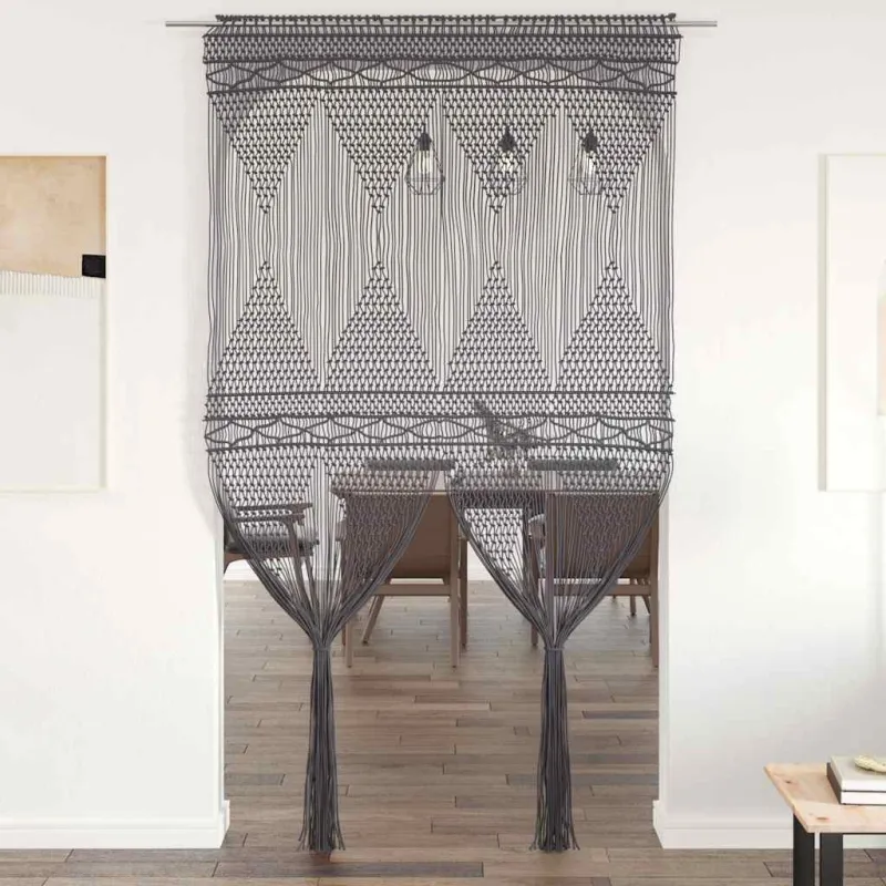 Užuolaida, antracito, 140x240cm, medvilnė, makrame stiliaus