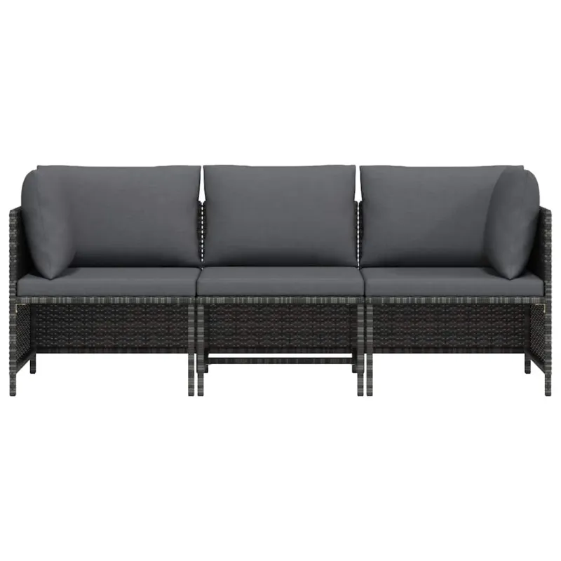 Trivietė sodo sofa su pagalvėlėmis, pilkos spalvos, poliratanas