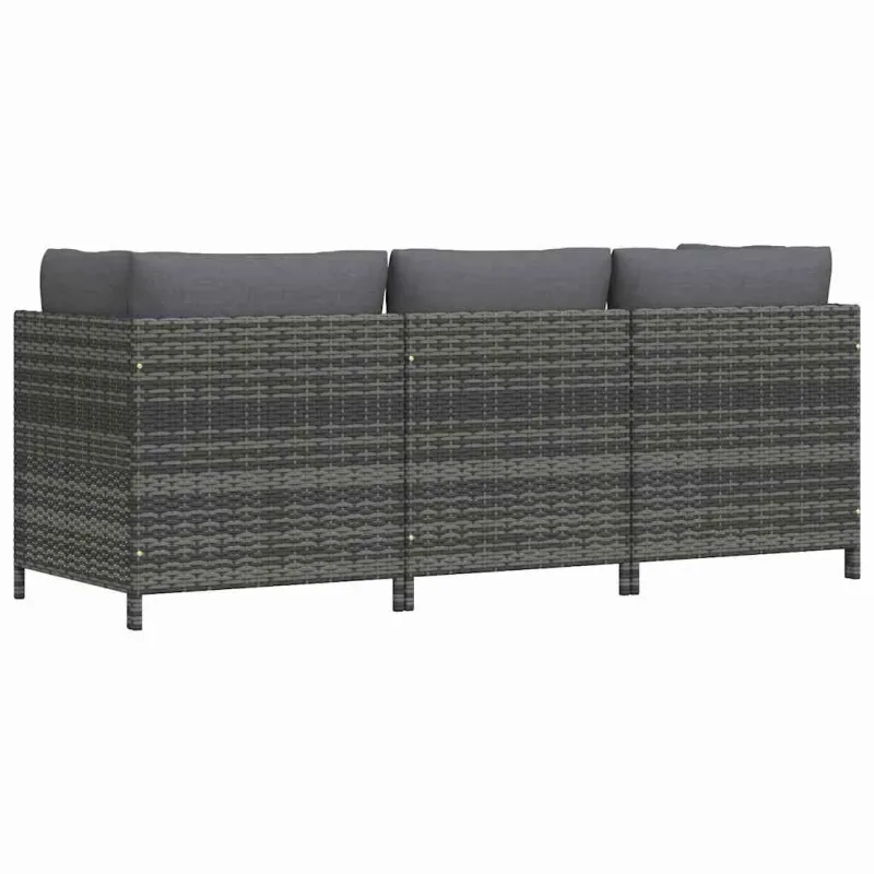 Trivietė sodo sofa su pagalvėlėmis, pilkos spalvos, poliratanas