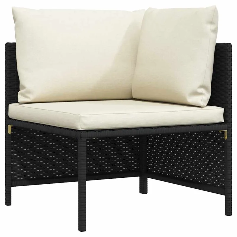 Modulinė kampinė sofa su pagalvėlėmis, juoda, poliratanas
