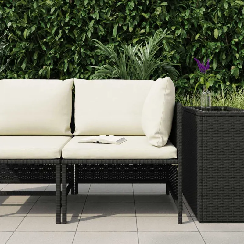 Modulinė kampinė sofa su pagalvėlėmis, juoda, poliratanas