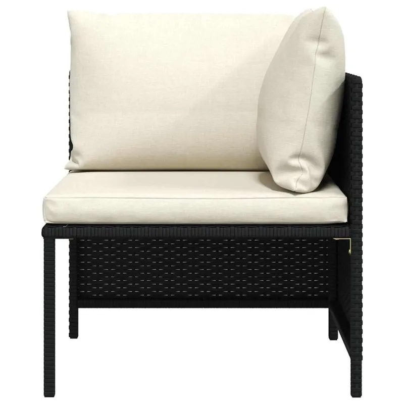 Modulinė kampinė sofa su pagalvėlėmis, juoda, poliratanas