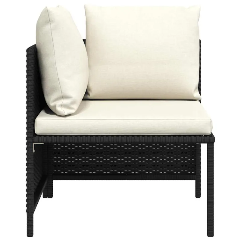 Modulinė kampinė sofa su pagalvėlėmis, juoda, poliratanas