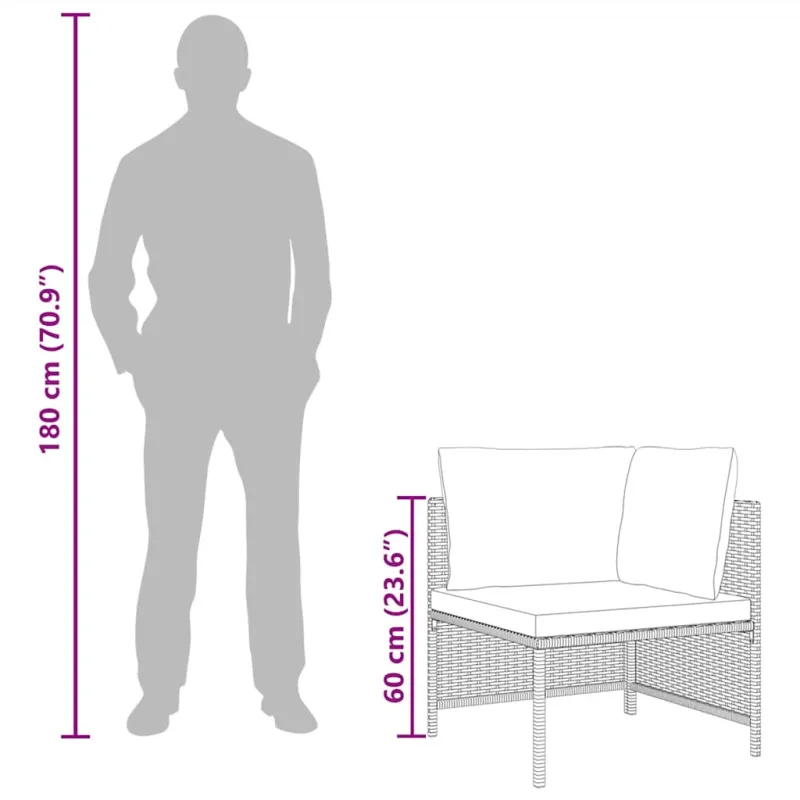 Modulinė kampinė sofa su pagalvėlėmis, juoda, poliratanas