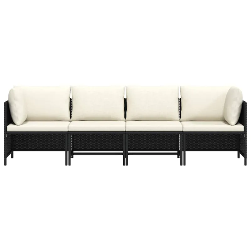 Keturvietė sodo sofa su pagalvėlėmis, juoda, poliratanas