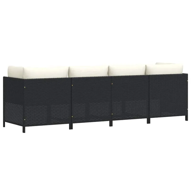 Keturvietė sodo sofa su pagalvėlėmis, juoda, poliratanas