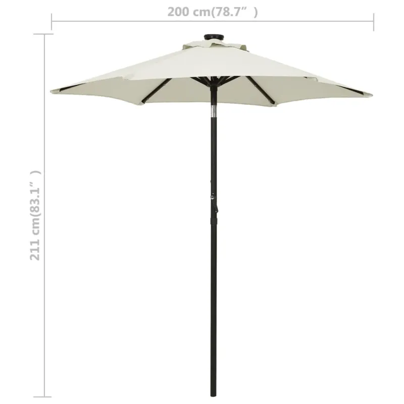 Sodo skėtis nuo saulės su LED, smėlio, 200x211cm, aliuminis