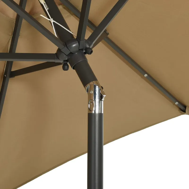 Sodo skėtis nuo saulės su LED, taupe, 200x211cm, aliuminis