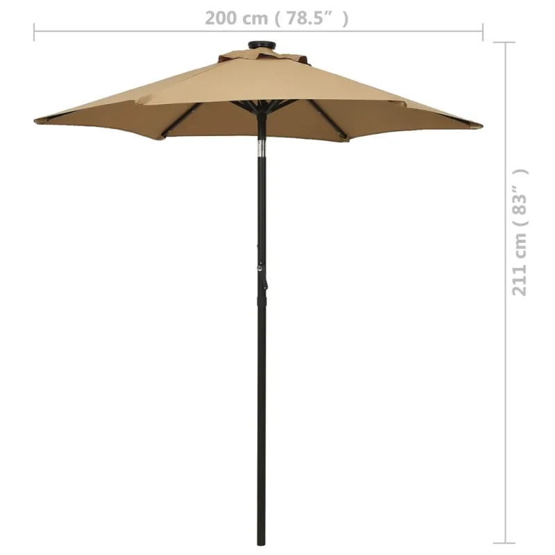 Sodo skėtis nuo saulės su LED, taupe, 200x211cm, aliuminis