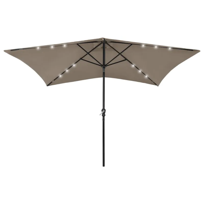 Sodo skėtis nuo saulės su LED ir plieniniu stulpu, taupe, 2x3m