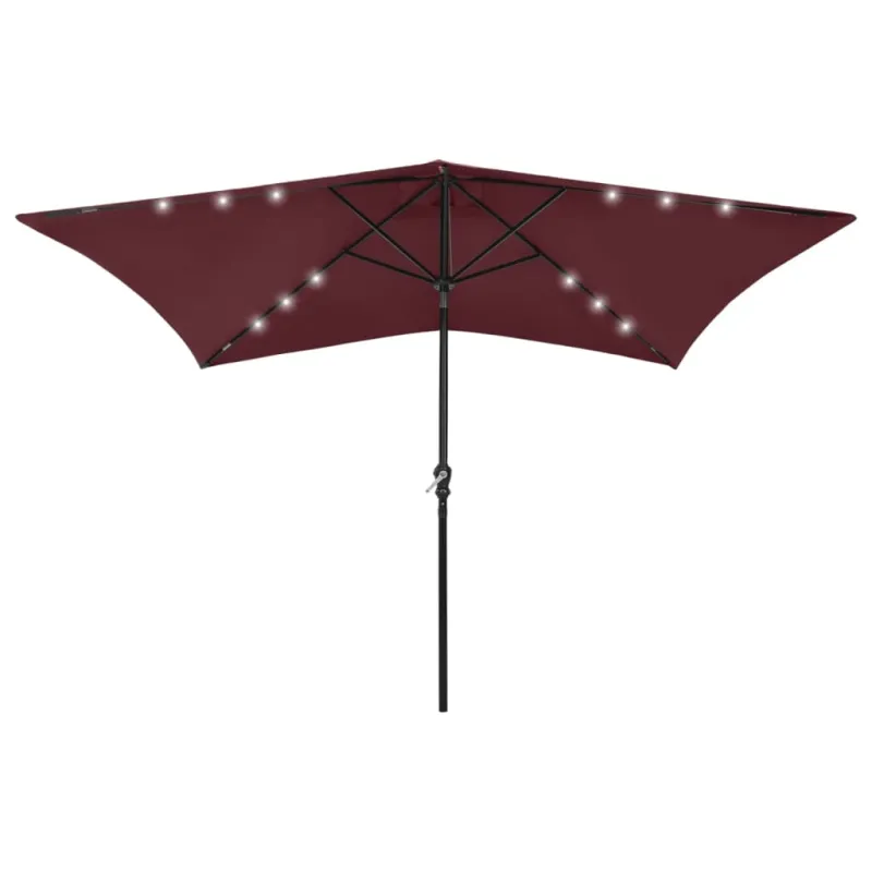 Skėtis nuo saulės su LED ir plieniniu stulpu, raudonas, 2x3m