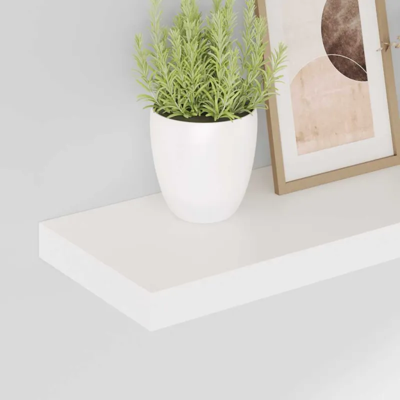 Pakabinamos sieninės lentynos, 2vnt., baltos, 50x23x3,8cm, MDF
