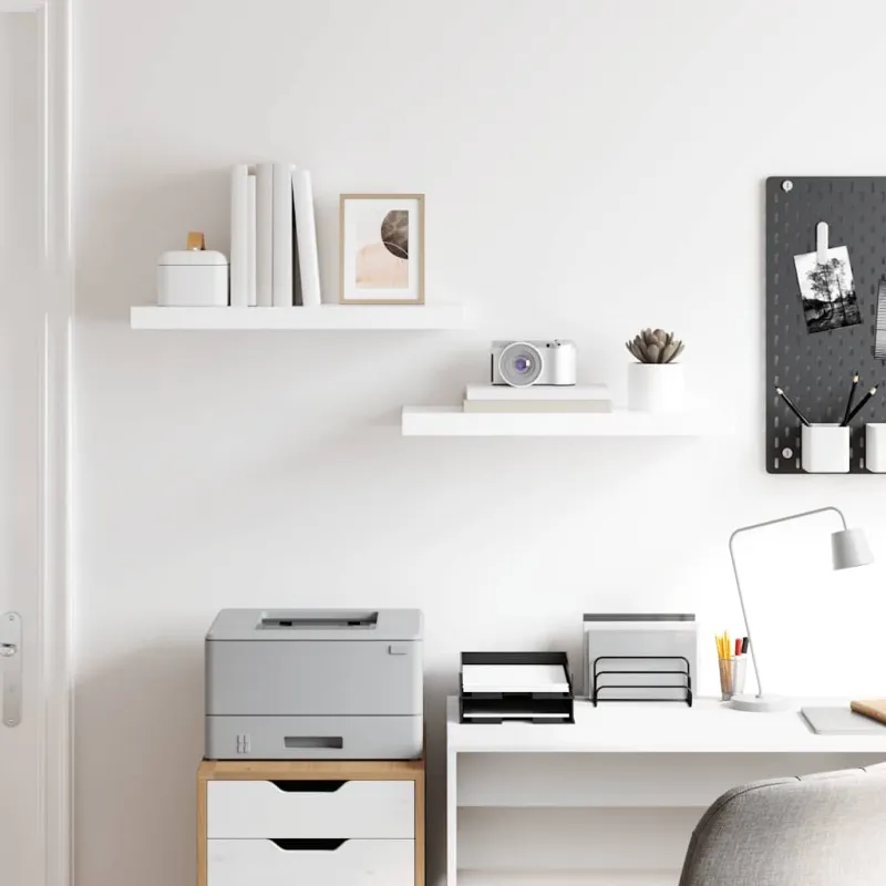 Pakabinamos lentynos, 2vnt., baltos, 60x23,5x3,8cm, MDF