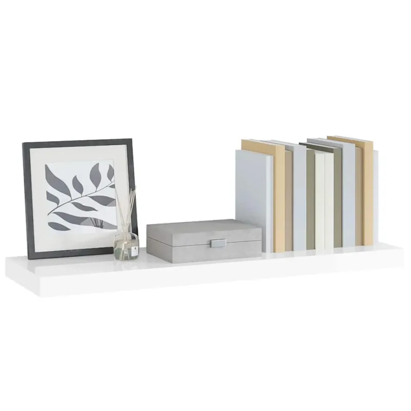 Pakabinama sieninė lentyna, balta, 90x23,5x3,8cm, MDF, blizgi