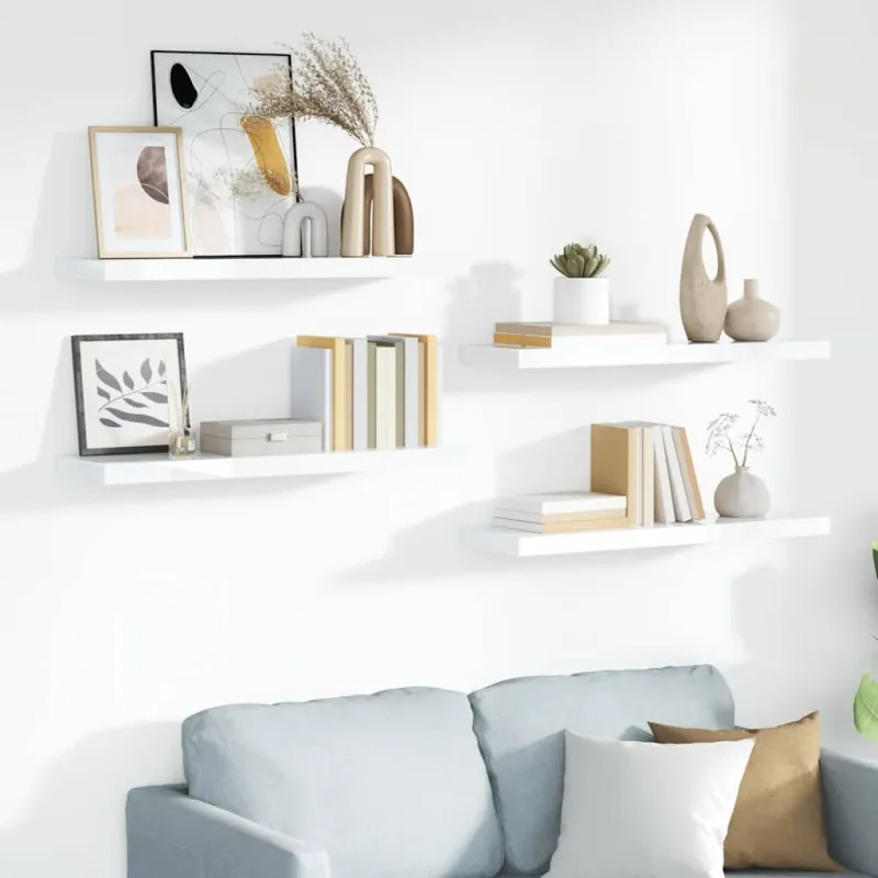 Pakabinamos lentynos, 4vnt., baltos, 90x23,5x3,8cm, MDF