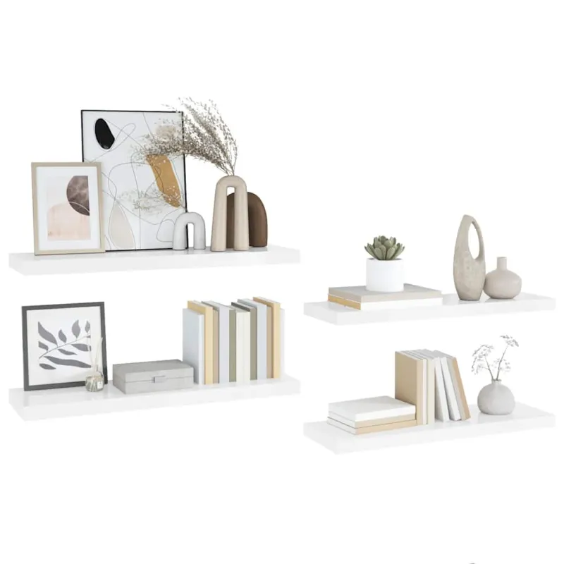 Pakabinamos lentynos, 4vnt., baltos, 90x23,5x3,8cm, MDF