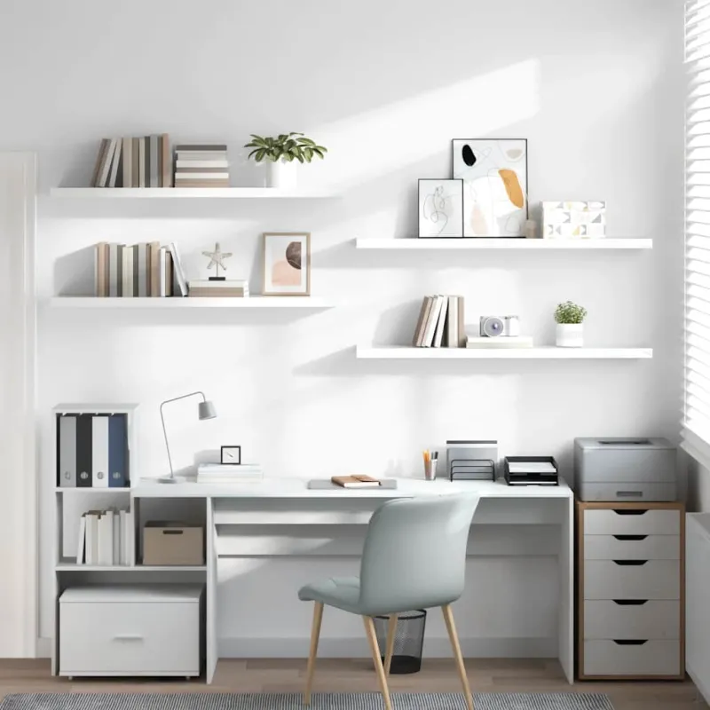 Pakabinamos lentynos, 4vnt., baltos, 120x23,5x3,8cm, MDF