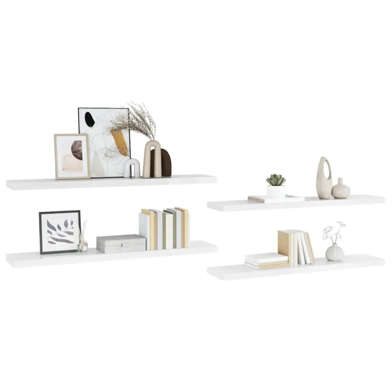 Pakabinamos lentynos, 4vnt., baltos, 120x23,5x3,8cm, MDF