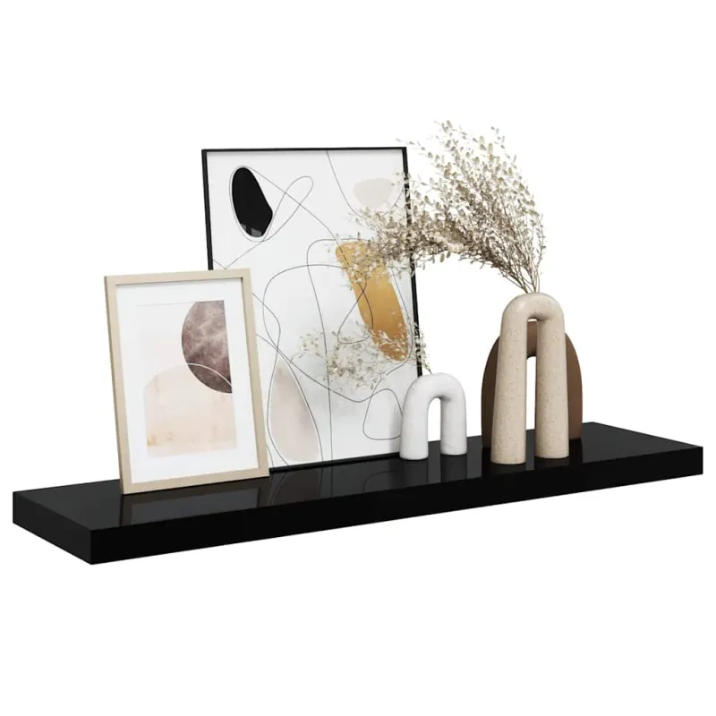 Pakabinama sieninė lentyna, juoda, 90x23,5x3,8cm, MDF, blizgi