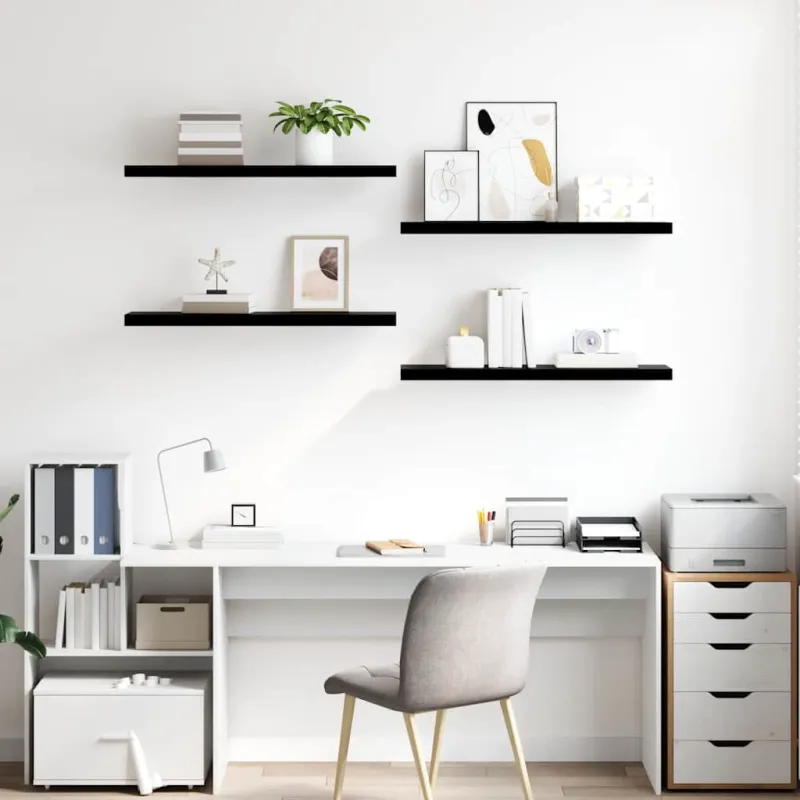 Pakabinamos lentynos, 4vnt., juodos, 90x23,5x3,8cm, MDF