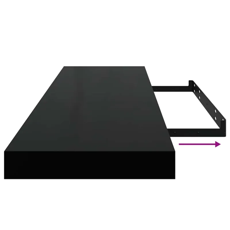 Pakabinamos lentynos, 4vnt., juodos, 90x23,5x3,8cm, MDF