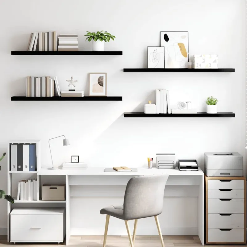 Pakabinamos lentynos, 4vnt., juodos, 120x23,5x3,8cm, MDF
