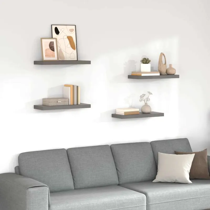 Pakabinamos lentynos, 4vnt., pilkos, 60x23,5x3,8cm, MDF