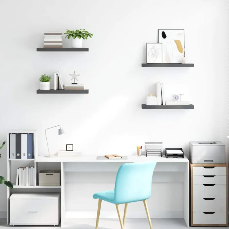 Pakabinamos lentynos, 4vnt., pilkos, 60x23,5x3,8cm, MDF