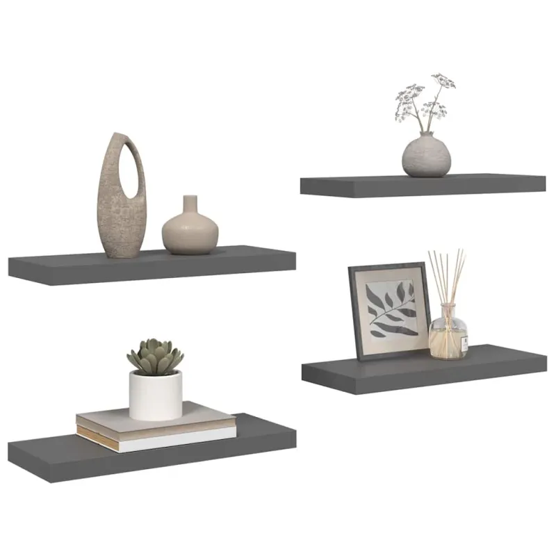 Pakabinamos lentynos, 4vnt., pilkos, 60x23,5x3,8cm, MDF