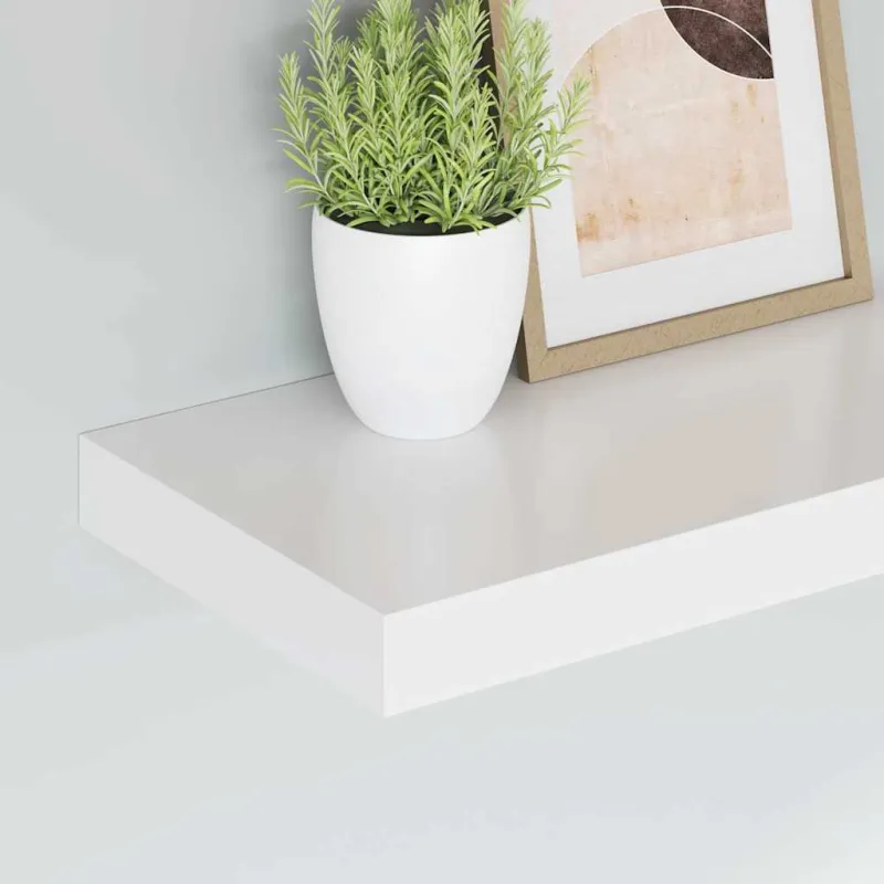 Pakabinamos sieninės lentynos, 2vnt., baltos, 40x23x3,8cm, MDF