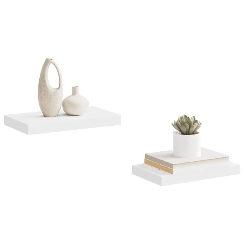 Pakabinamos sieninės lentynos, 2vnt., baltos, 40x23x3,8cm, MDF
