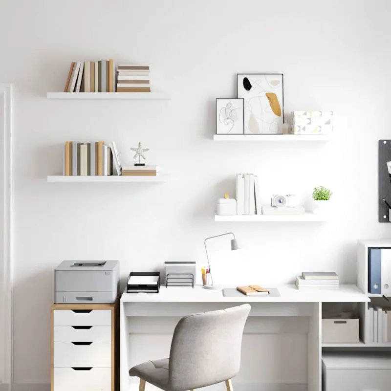 Pakabinamos lentynos, 4vnt., baltos, 80x23,5x3,8cm, MDF