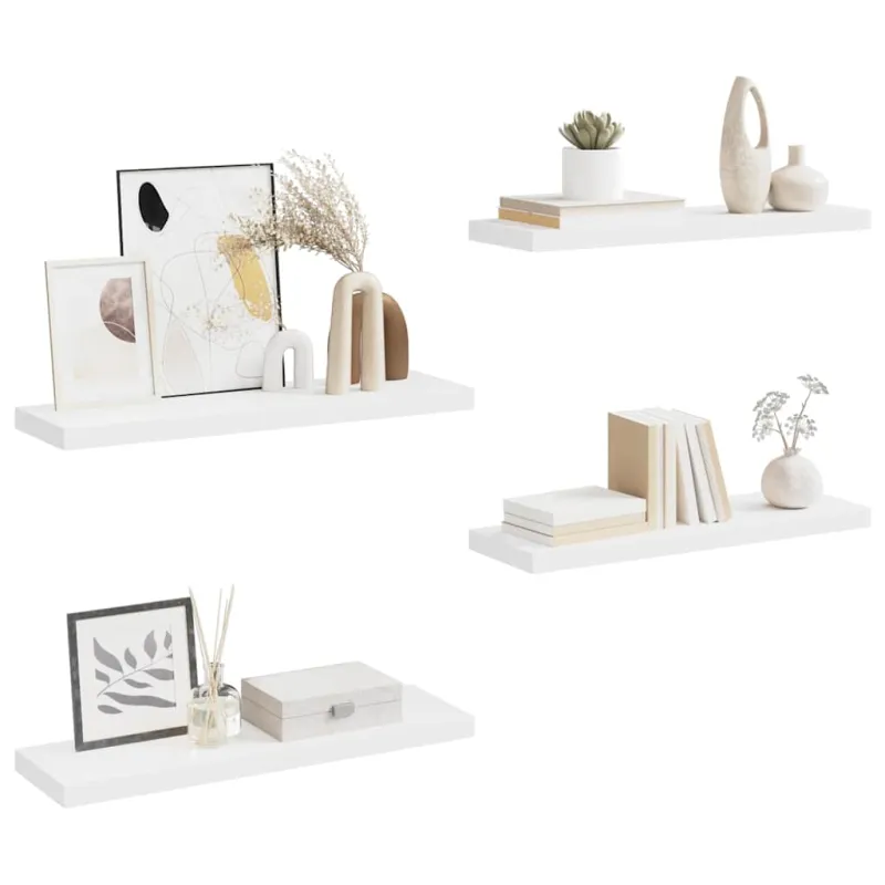 Pakabinamos lentynos, 4vnt., baltos, 80x23,5x3,8cm, MDF