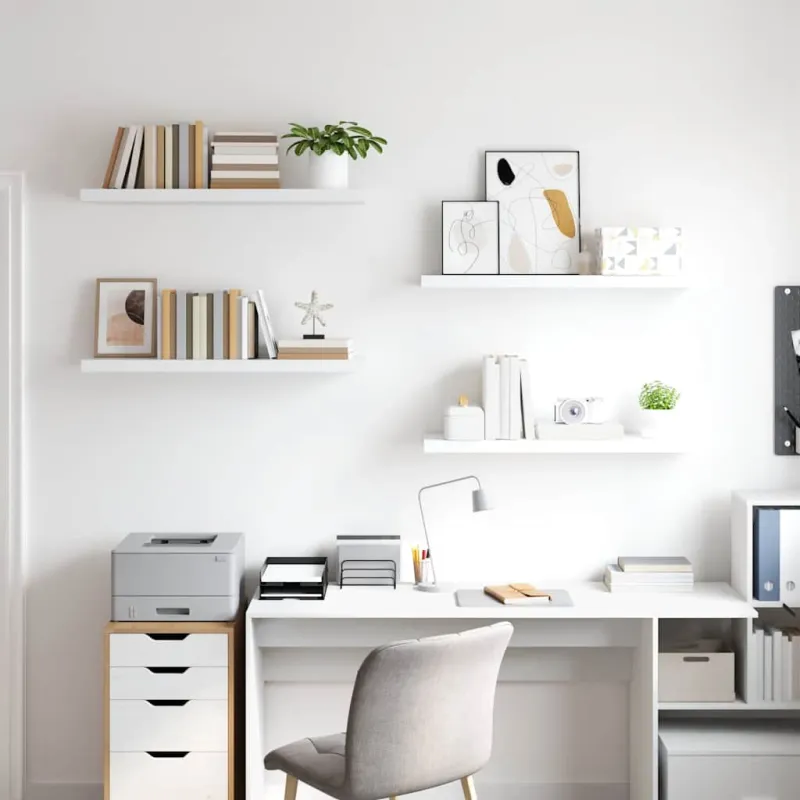 Pakabinamos lentynos, 4vnt., baltos, 90x23,5x3,8cm, MDF