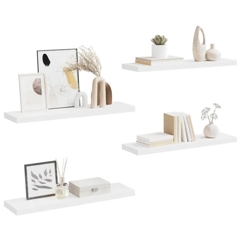 Pakabinamos lentynos, 4vnt., baltos, 90x23,5x3,8cm, MDF