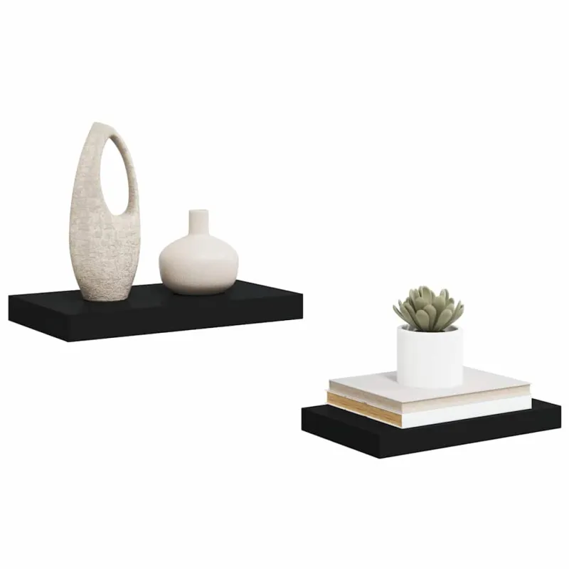 Pakabinamos sieninės lentynos, 2vnt., juodos, 40x23x3,8cm, MDF