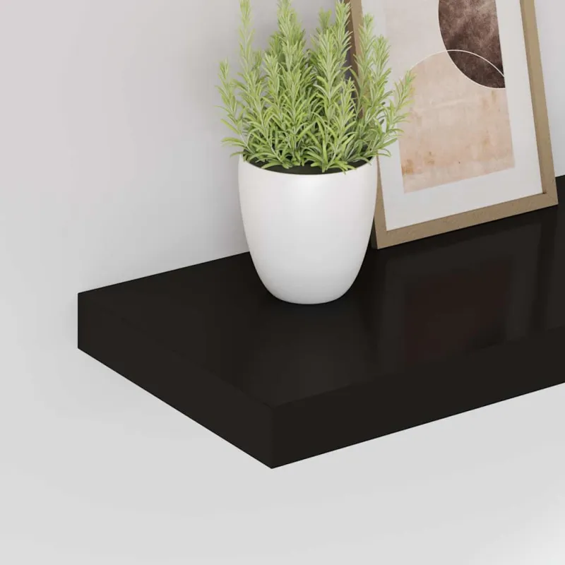 Pakabinamos sieninės lentynos, 4vnt., juodos, 50x23x3,8cm, MDF
