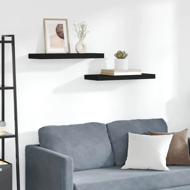 Pakabinamos lentynos, 2vnt., juodos, 60x23,5x3,8cm, MDF